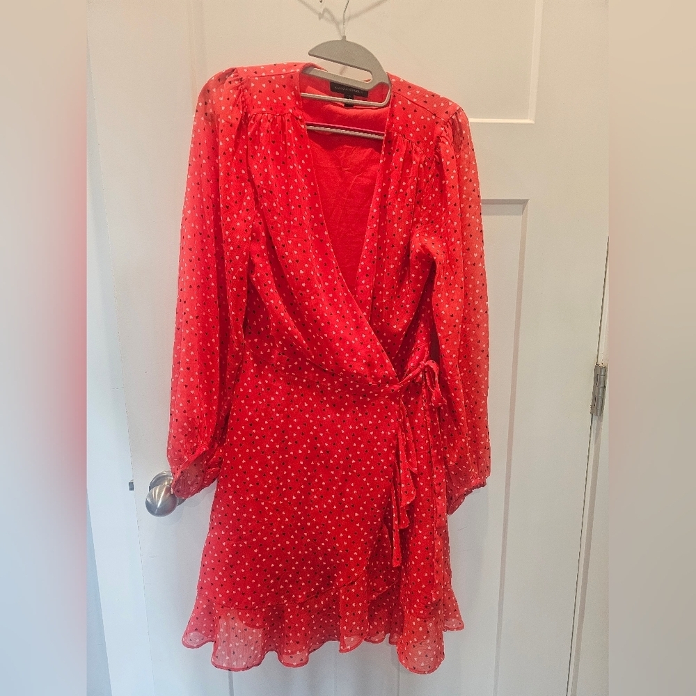 Banana Republic Red Heart Print Wrap Dress – Size 4 Tall